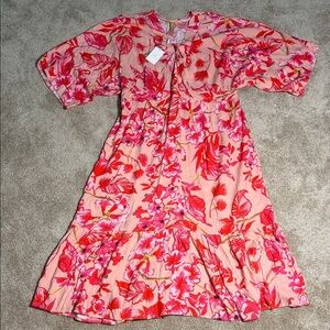 Floral Pink Tiered Maxi Dress with Short Sleeves